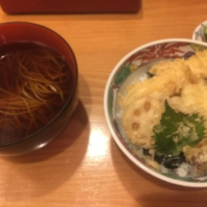 大海老天丼・蕎麦定食(明月庵 ぎんざ田中屋 銀座本店)