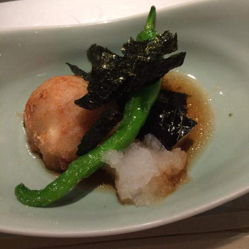 海老しんじょうの揚げ浸し(本等鮨 海馬 （ほんとうずし かいば）)