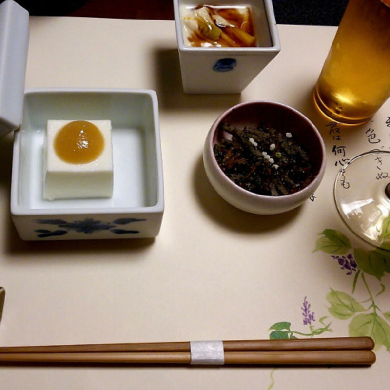 嶺岡豆腐と湯葉煮、お浸(梅の花 京都伏見店 （ウメノハナ）)