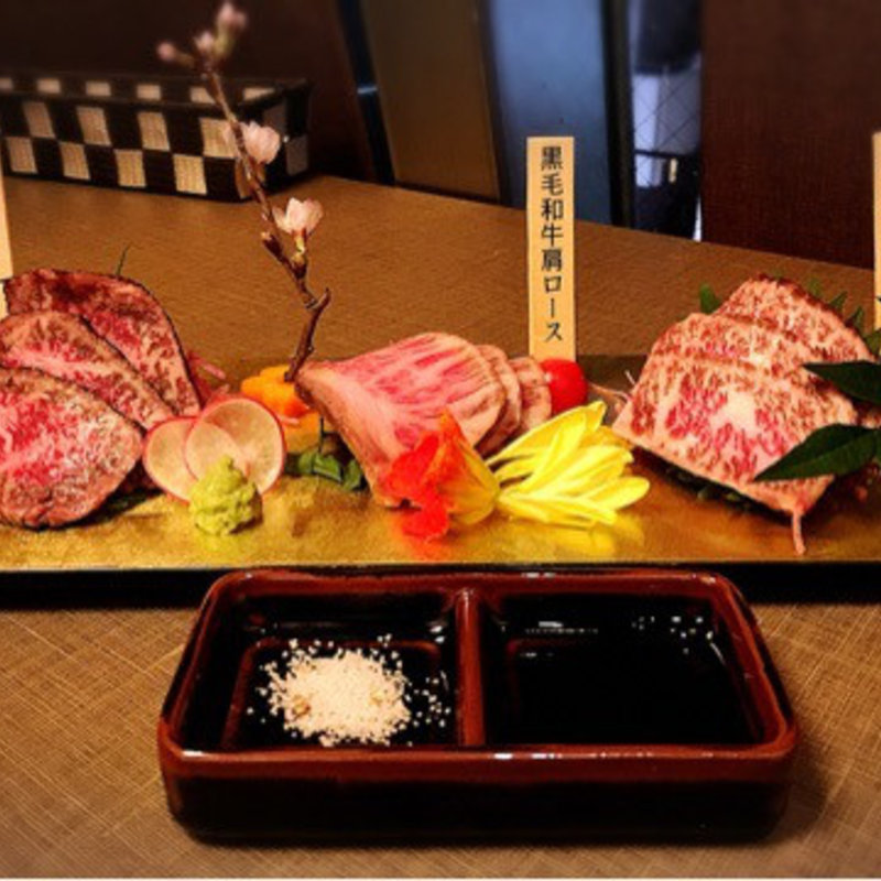 和牛の炙り3種盛り合わせ(江戸野菜と肉割烹 写楽 大門・浜松町本店 （シャラク）)