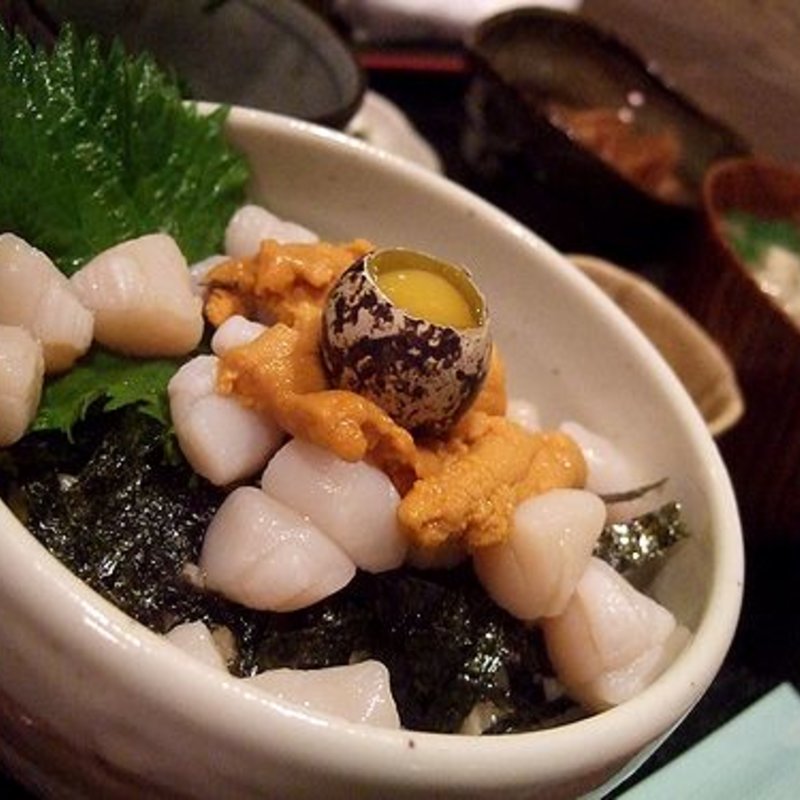 小柱と　うに丼定食(海の味　有福)