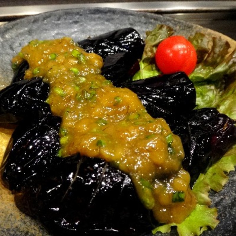 揚げ茄子の土佐味噌かけ(牛と豚)