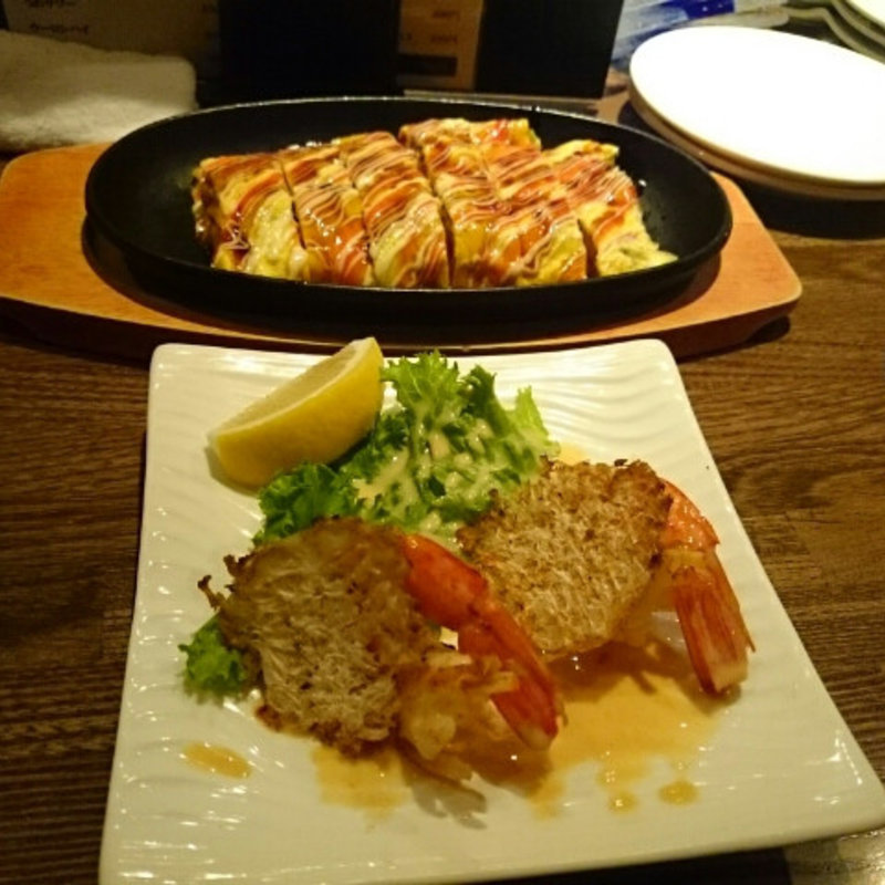 天使の海老のソテー＆海老頭のせんべい(鉄板焼みつい)