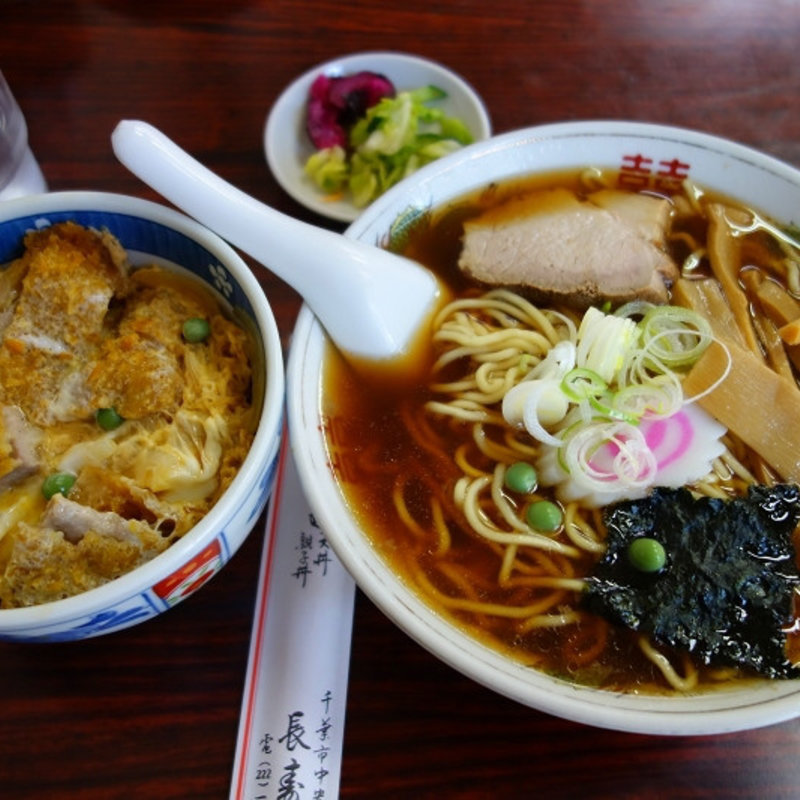 中華そば+ミニカツ丼のセット(長寿庵 院内店)
