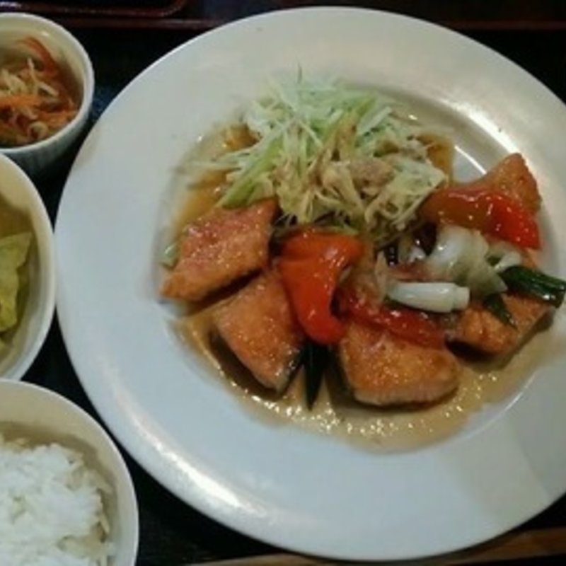 鮭とねぎの甘辛だれ定食(ママの台所 風乃詩（かぜのうた）)