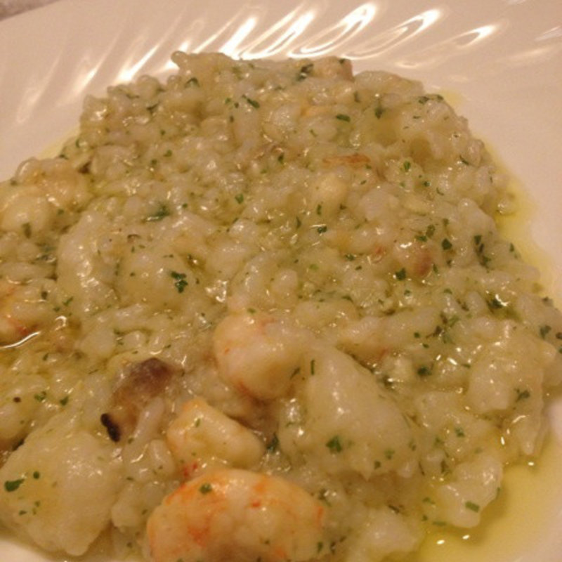 魚介類系のリゾット(馬車にのったモッツァレッラ)