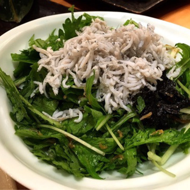 春菊と水菜のじゃこサラダ(築地もったいないプロジェクト 魚治)