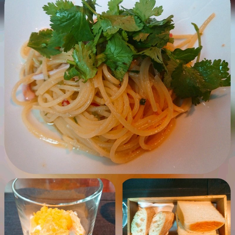 いかの塩辛とパクチーのパスタ（デザート付き）(センシ バイ ハインツ ベック （sensi by Heinz Beck）)