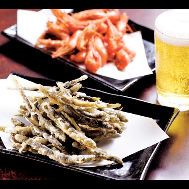 どじょうの唐揚げ、川えびのからあげ(むさし家 )