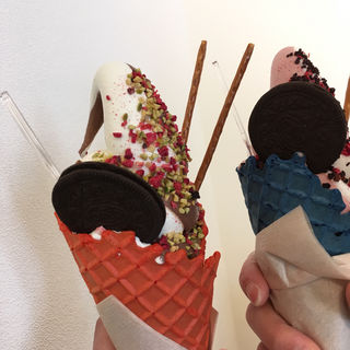 ソフトクリームチョコ＆ミルク(まるやき本通り店)