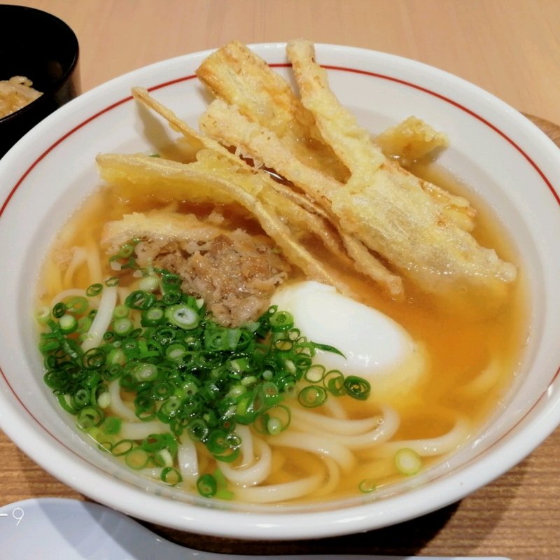 肉ごぼ天温玉(能古うどん製造所 ゆめタウン博多店)