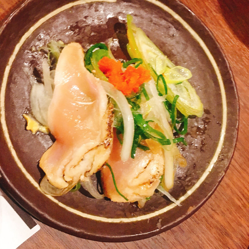 地鶏むね叩きネギづくし〜だいたい手造りポン酢(山内農場 天満橋駅前店)