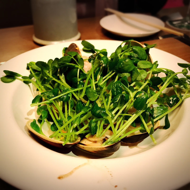 ハマグリと豆苗の白ワイン蒸し(らんぷ)