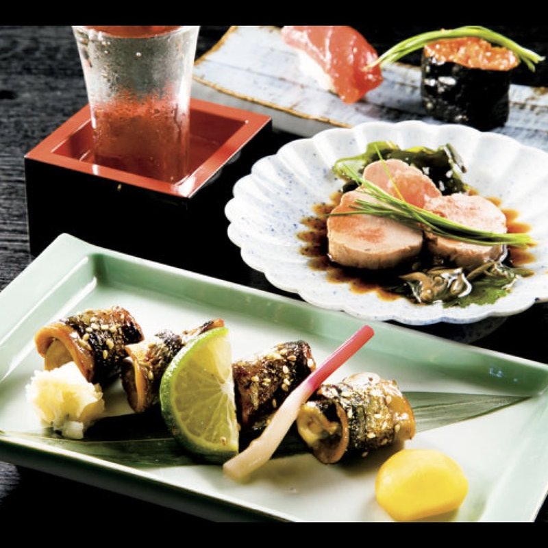 さんまの友肝焼き、あん肝、お通し2貫(とりあへず)