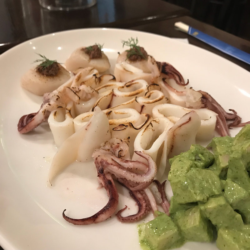 ヤリイカと帆立のグリル筍のバジルソース和え(ドルチェ)