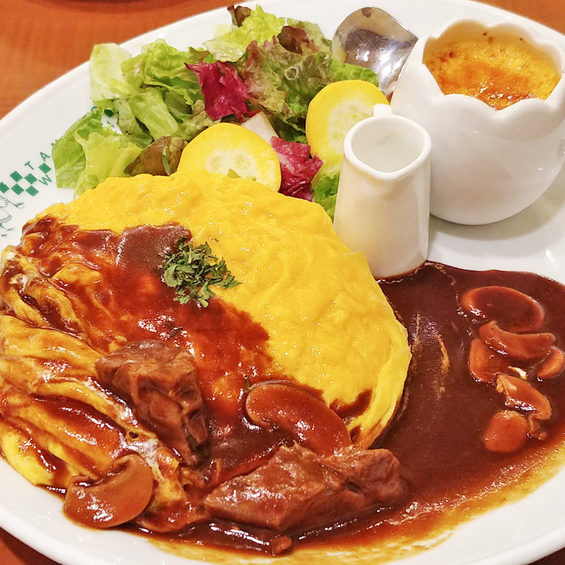 ビーフタンシチューオムライス＆濃厚ブリュレプレート(卵と私 池袋サンシャイン店)