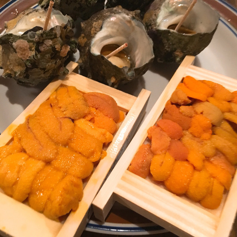 うに、サザエ(魚三酒場 富岡店)