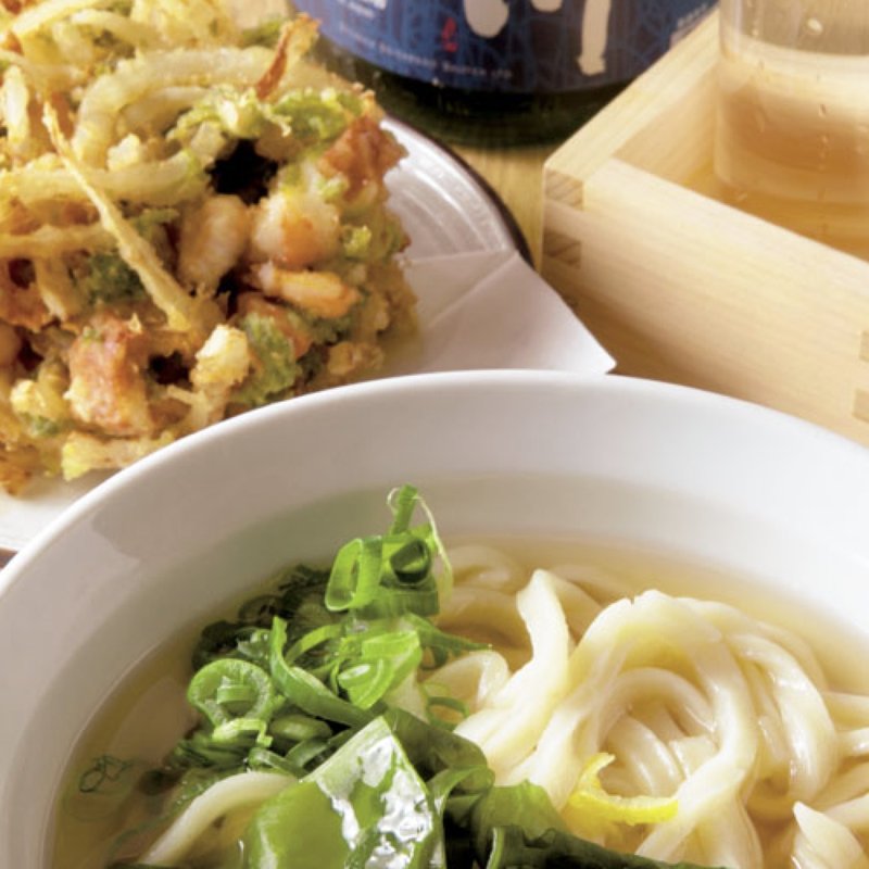 あおさとむき海老のかきあげうどん(二代目甚八)