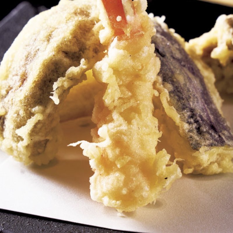 天ぷら盛り合わせ（天然車エビ、椎茸、秋ナス、エリンギ）(汐見)