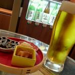 東京つまみ三種とビール