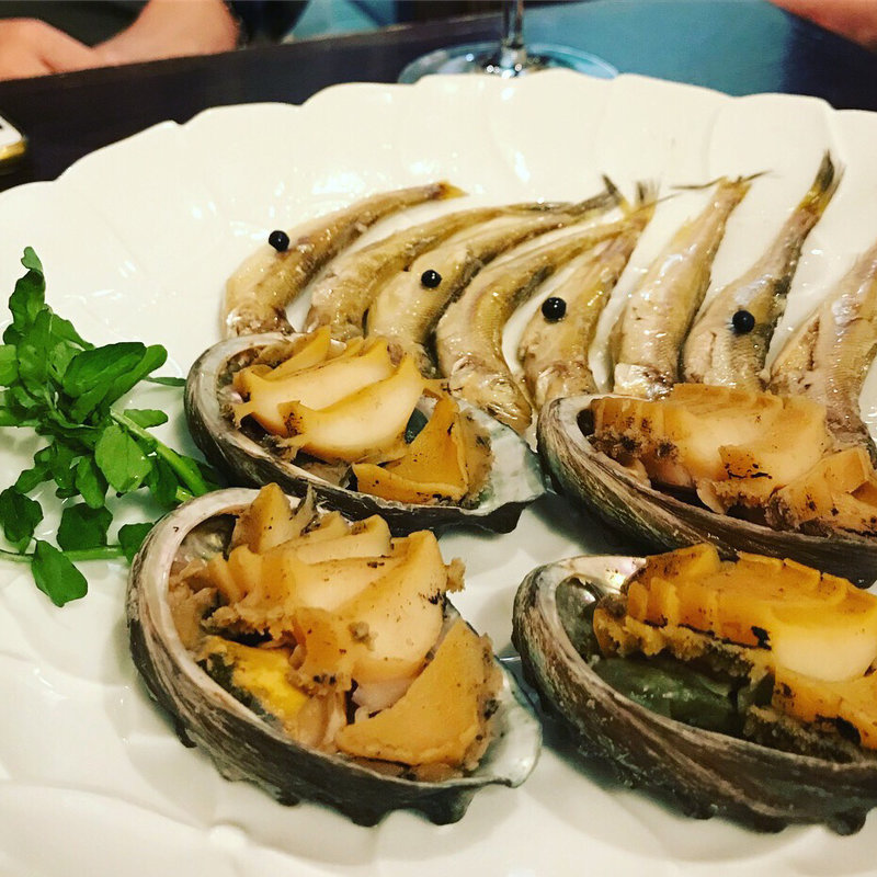 蝦夷アワビと北海道シシャモ(ドルチェ)