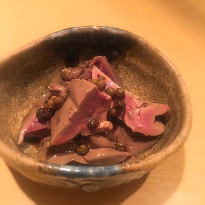 鴨レバーの山椒あえ(手打蕎麦 ごとう)