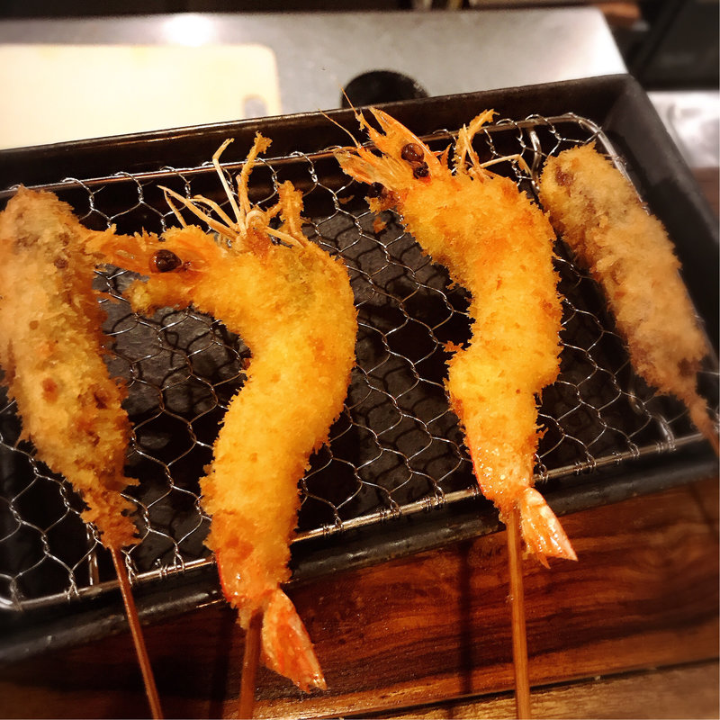 車えび、自慢の牛串(串かつ場ぁ 聖天堂 大阪福島)
