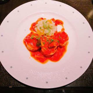 海老のソテー アッラビアータソース 季節野菜のリゾット添え(TOKYO FUSION DINING)