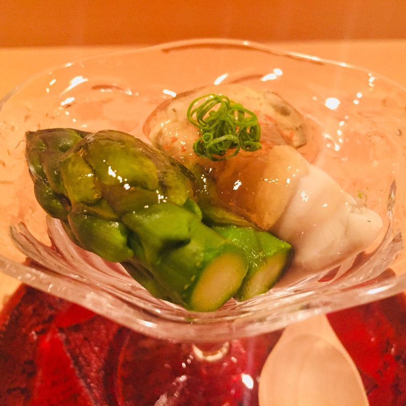 隠岐島産、岩牡蠣（海輝王）アスパラ土佐酢ジュレ(料理 澤)