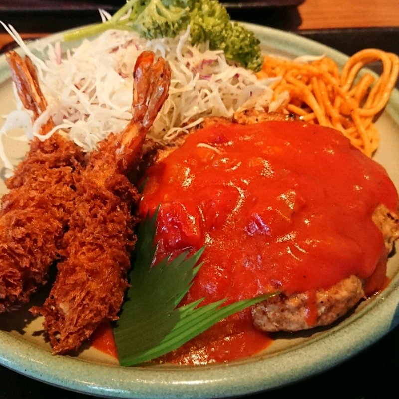 Aセット定食（エビフライ・ハンバーグ）(とんかつ 松よし)