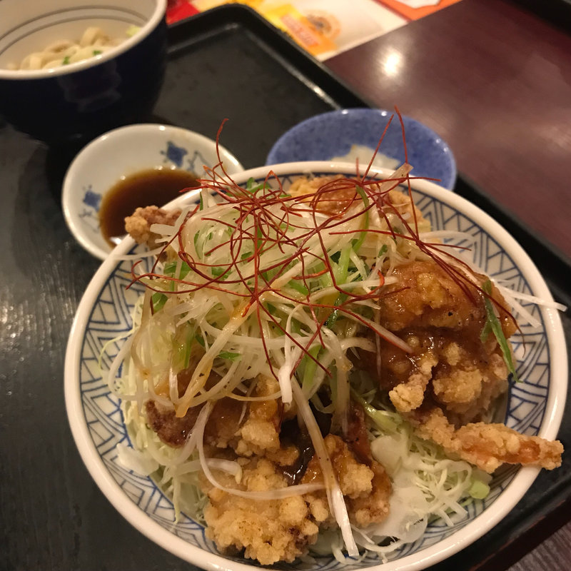 たっぷりねぎの山賊丼セット（大判唐揚げ 4 個）(夢庵 小平店)