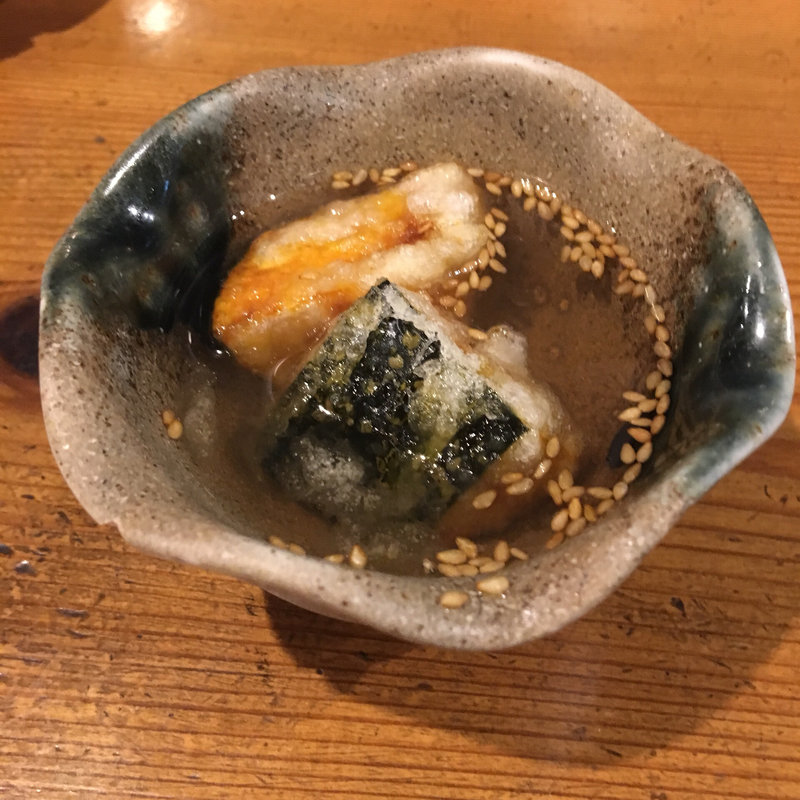 付き出し、かぼちゃの揚げ出し(ほっとり)