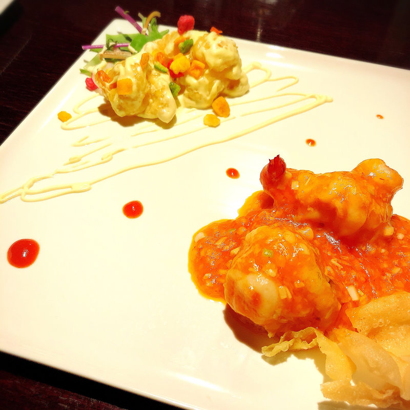 大海老のチリ&マヨネーズ 2種プレート(過門香 銀座店)