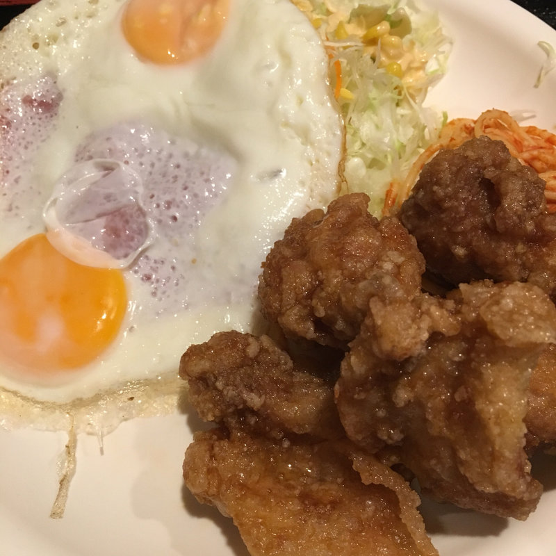 ハムエッグとり唐セット(市川食堂)