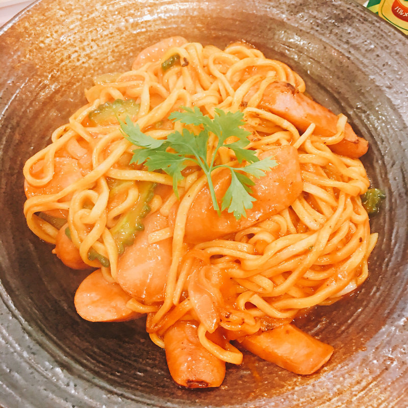 沖縄そばでナポリタン風(しまんちゅう)