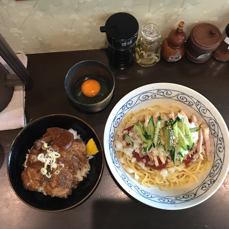 冷やし 混ぜそば 辛い奴 BBN丼 生卵(ラーメン行先は○ )