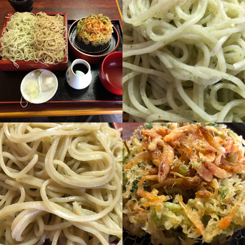 二色天せいろ(二八・大葉切り、桜海老と三つ葉のかき揚げ)(神田錦町 更科)