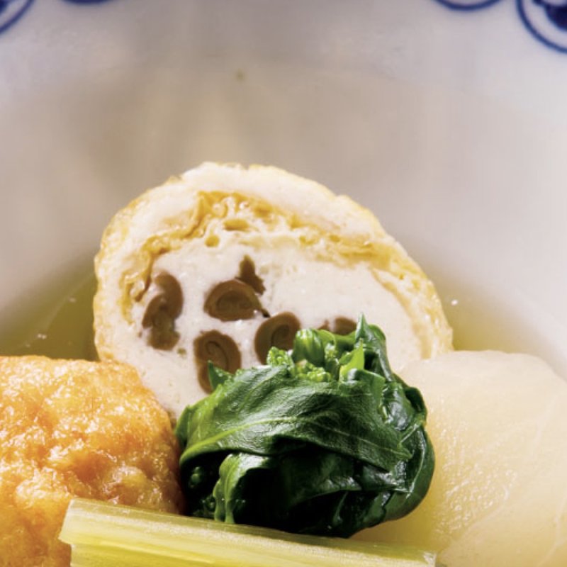 【炊き合わせ】ぜんまい信田巻き 墨烏賊天 小蕪 蕗 折菜(きんとき )