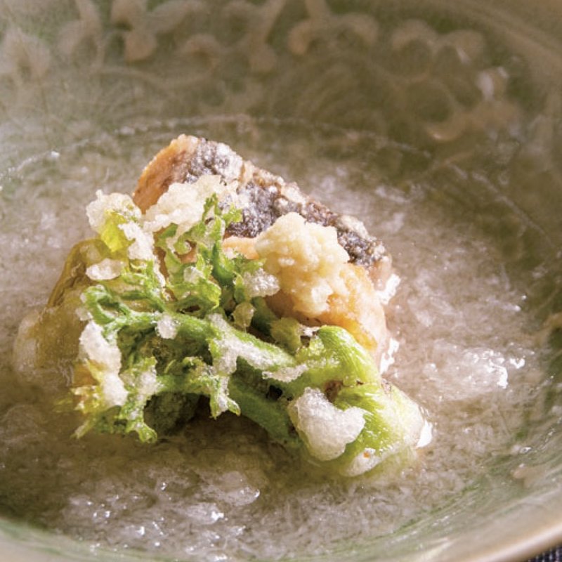 【煮物】桜鱒とふきのとうとたらの芽の煮おろし(銀座うち山)