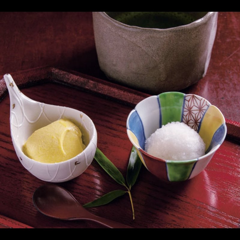 【甘味】かぼちゃの豆乳よせと梅シャーベット、お抹茶(銀座うち山)