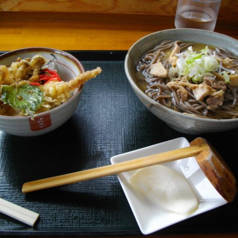 肉そばプラスミニゲソ天セット(そば処 あお木 )