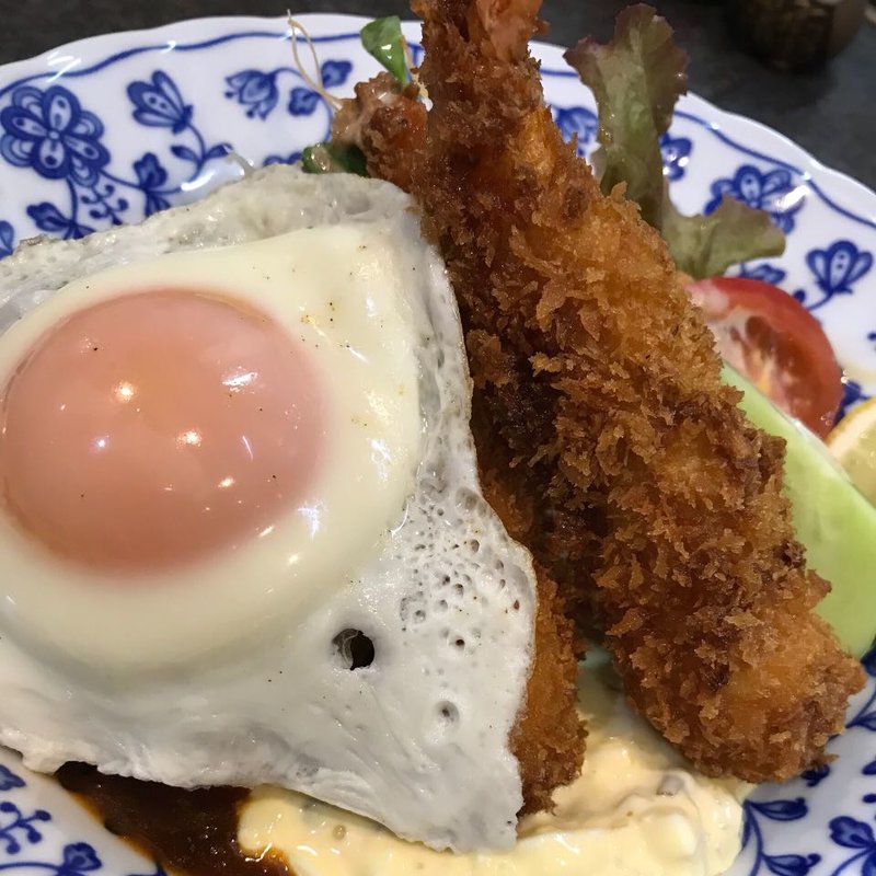 ハンバーグとエビフライセット(グリルさとう )