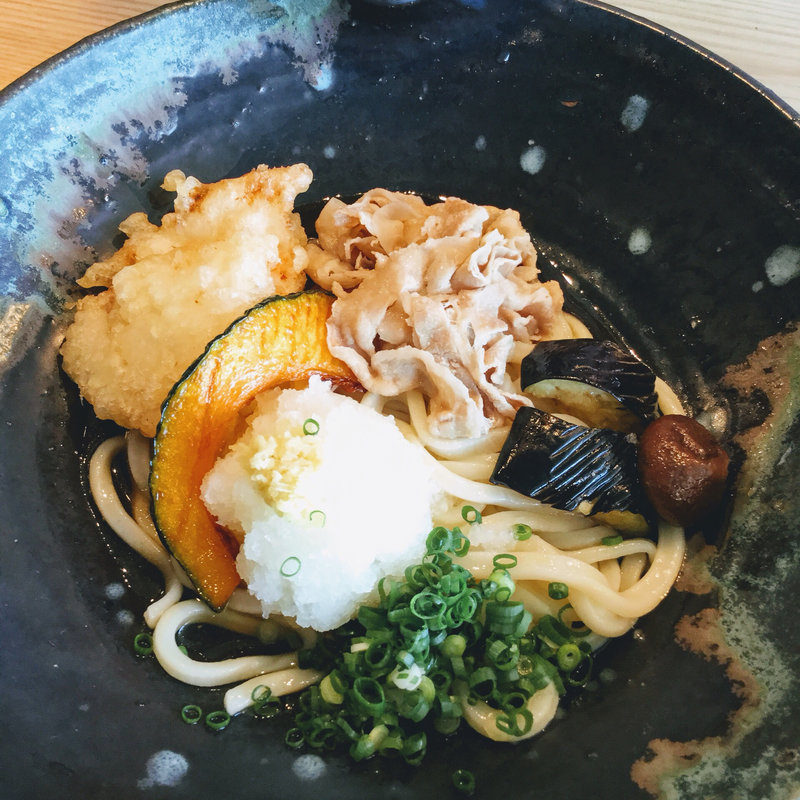 鶏天付肉おろしうどん(むぎわら )