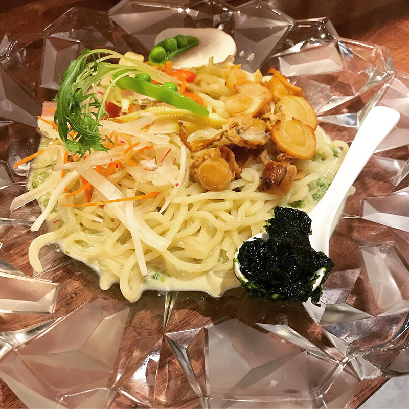 限定汁なし麺 恋に落ちた青のりとベーコン。スモークの誘惑(海老丸らーめん)