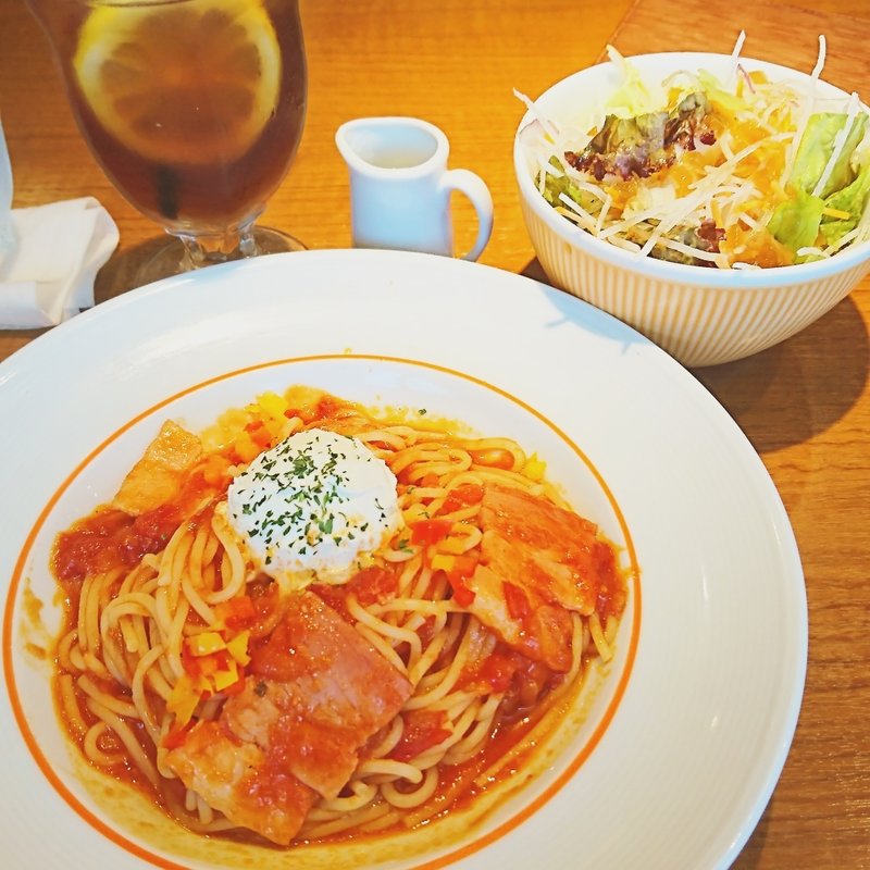 週替わりパスタ(ベーコンとマスカルポーネチーズのトマトソースパスタ)(ダッキーダック ルミネ北千住店)