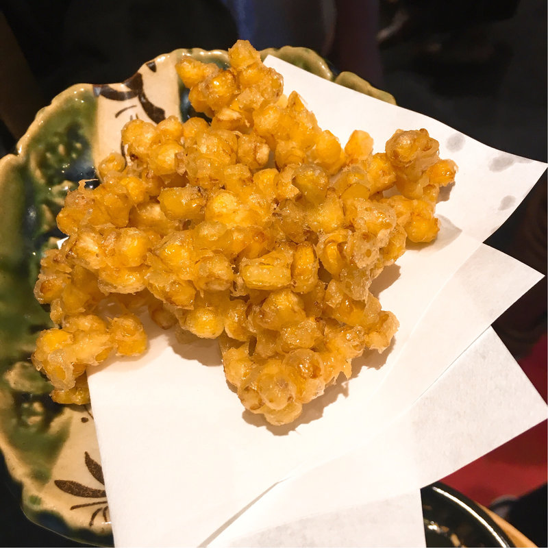 とうもろこし天ぷら(地鶏と焼酎 すもも)