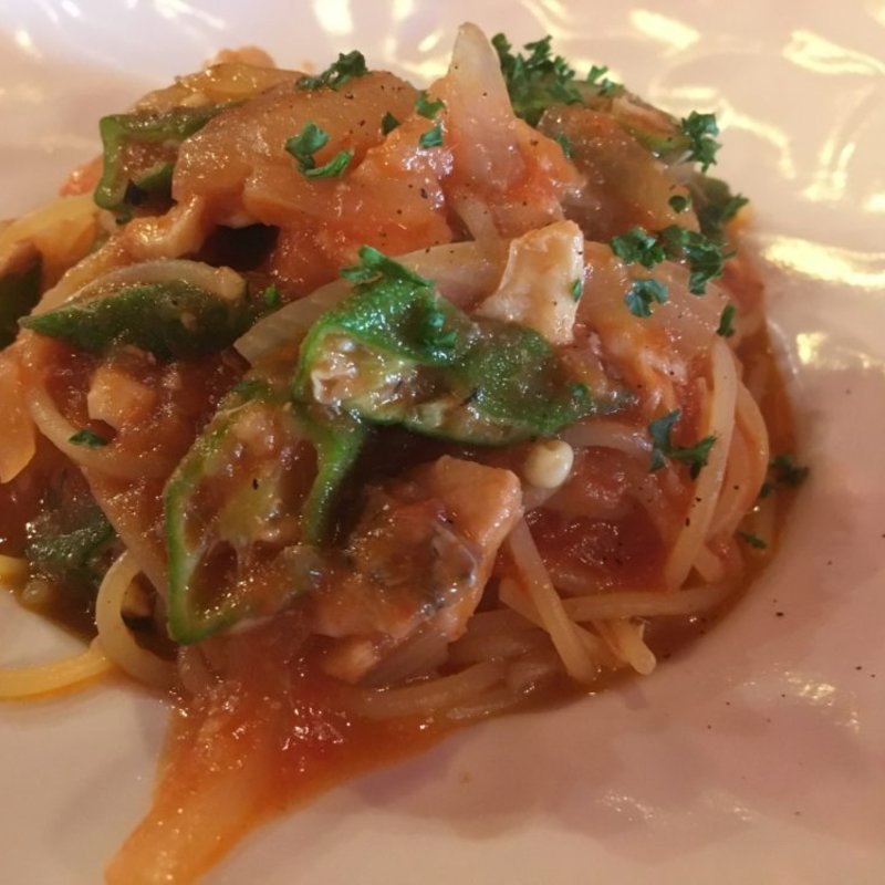 長崎産天然マダイとオクラの軽いトマトソーススパゲッティ(イタリアンバー レアーリ （イタリアンバー LeAli）)