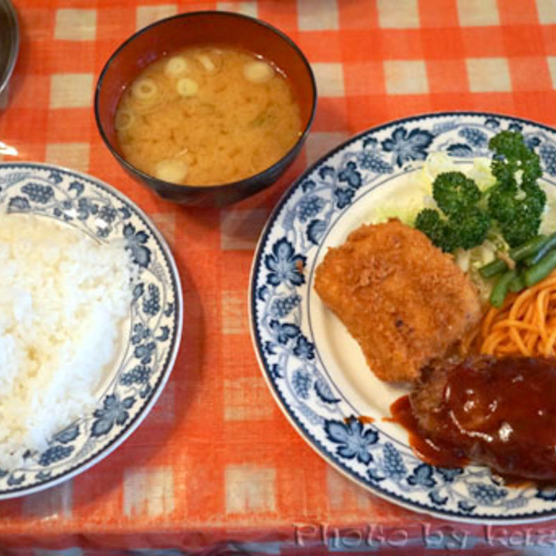 Aランチ(ハンバーグ＆カニコロッケ)(河鹿)