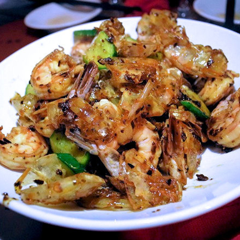 殻付き海老のピリ辛揚げ(蜃気楼)