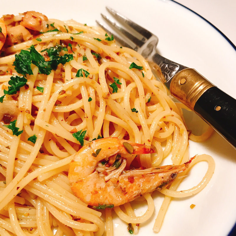 芝海老とシチリア産ピスタチオのアーリオオーリオペペロンチーノ(ベリッシモサロン)
